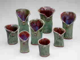 handbuilt vases, 2" to 6" high, 